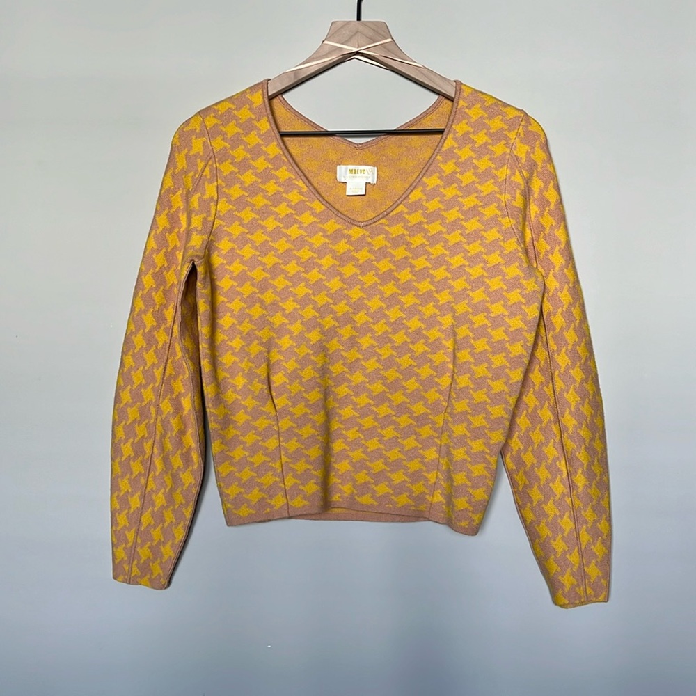 MAEVE Anthropologie Houndstooth V-Neck Pullover Sweater